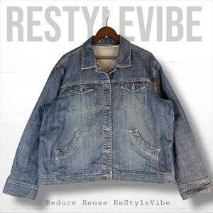 CHICO’S PLATINUM Women’s Size 3 XL Jacket Coat Denim Jean Bling Details Stretch